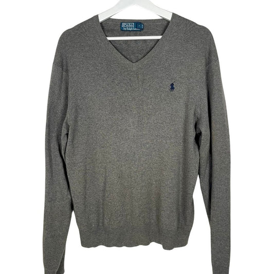 Ralph Lauren Grey V-Neck Sweater - Size M - Heritage Fashion