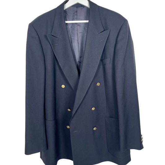 Burberry Navy Blue Blazer, Golden Buttons - Size XL - Heritage Fashion