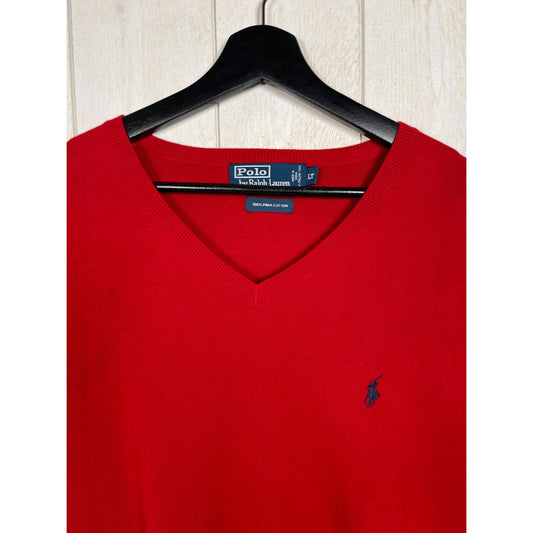 Ralph Lauren Red Vest Sweater, Size XL, Black Logo, Classic V-Neck - Heritage Fashion
