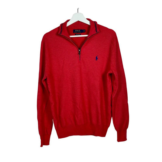 Ralph Lauren Red 1/4 Zip Hoodie | Size S, 100% Cotton - Heritage Fashion