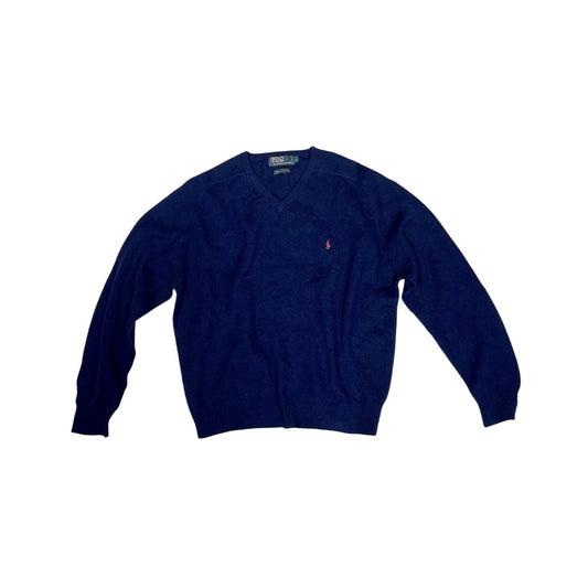 Ralph Lauren Blue V-Neck Sweater - 100% Lambswool - Heritage Fashion