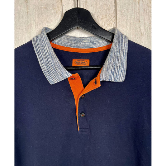 Missoni Polo Shirt, Size M, Dark Blue and Orange - Heritage Fashion