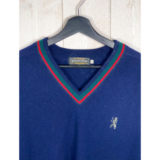 Windsor House Dark Blue V-Neck Sweater, Size L - Heritage Fashion