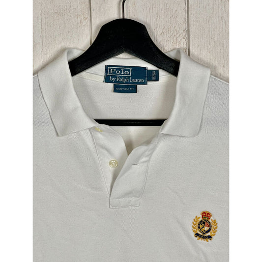 Ralph Lauren White Polo, Size M, Custom Fit, Special Logo Emblem - Heritage Fashion